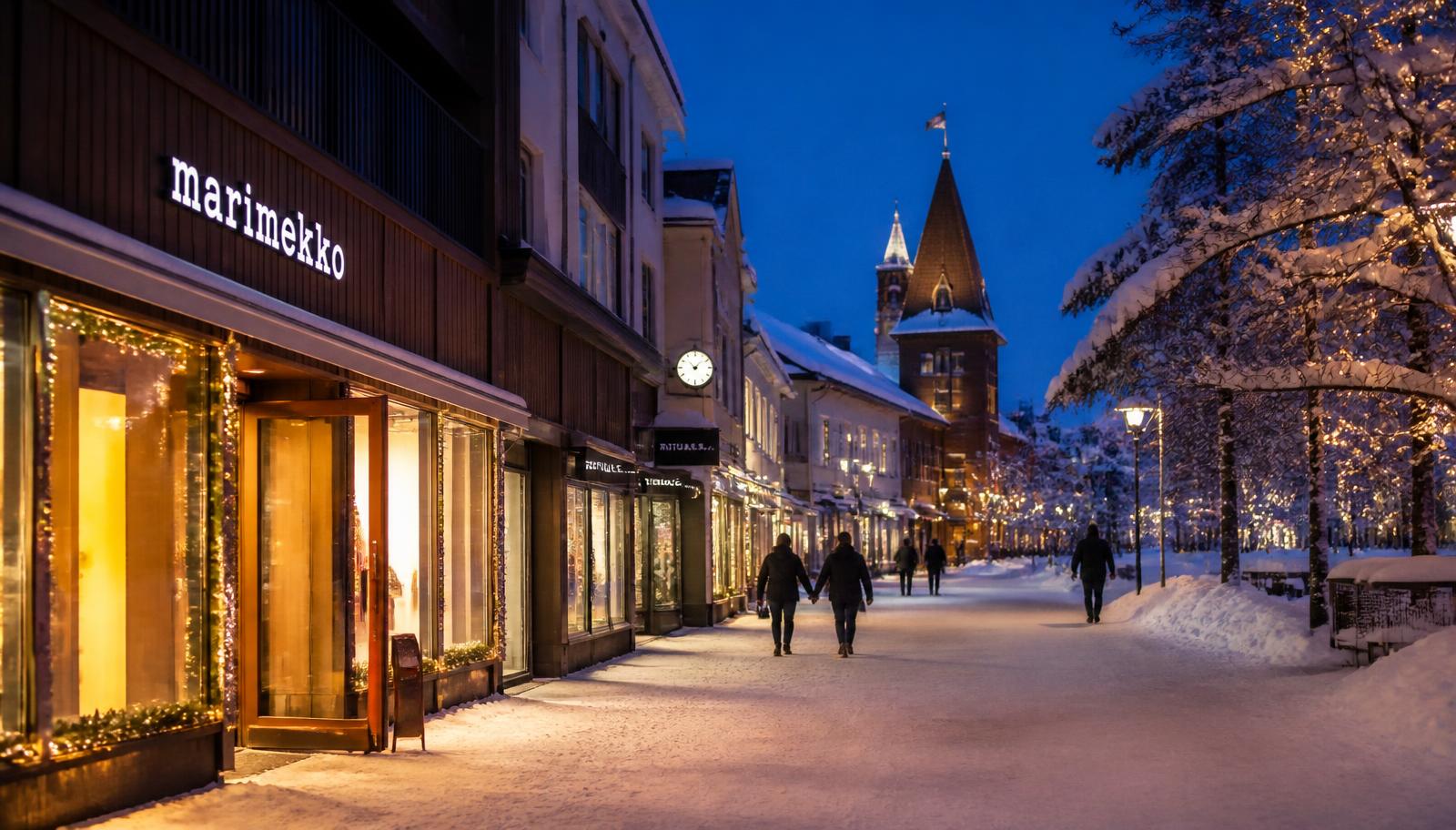 Rovaniemi town street in blue northern winter light